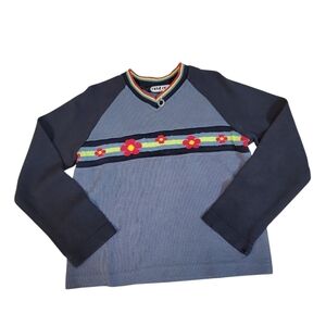 Vintage Next Era Kids 90s Y2k Rare V Neck Flower Stripe Girls Top‎ Size 8-10